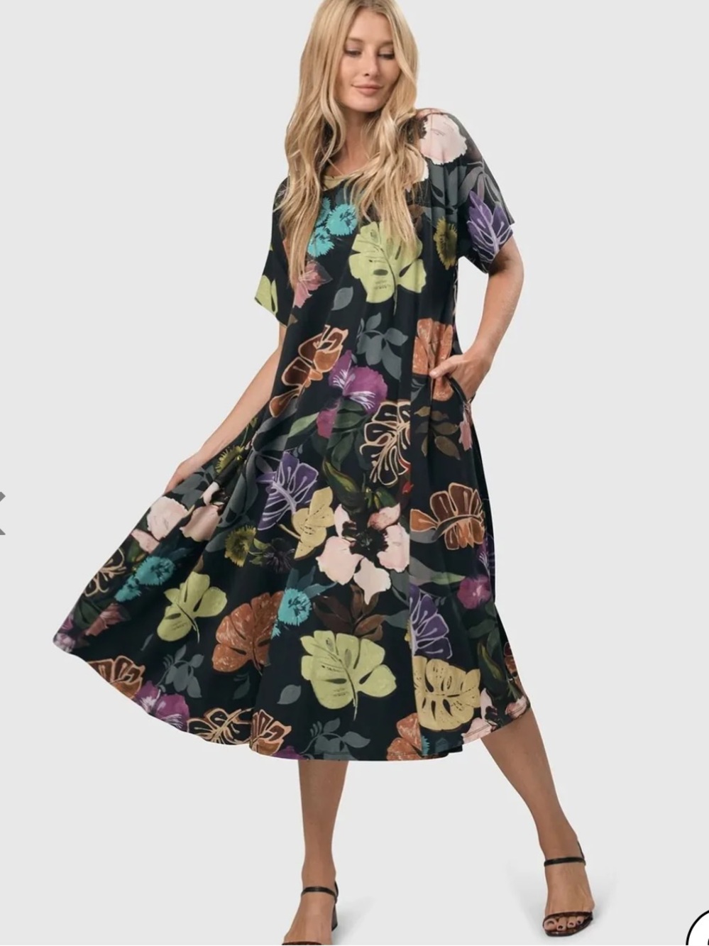 ALEMBIKA BALI TRAPEZE DRESS, LEAVES MULTI SIZE 4/US 12-14